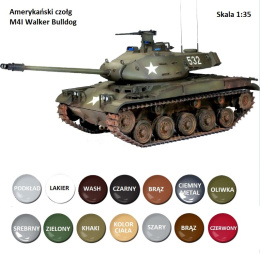 MODEL plastikowy czołg do sklejania M4I Walker Bulldog, zestaw farb akrylowych do modeli, podkład do farb akrylowych, wash....