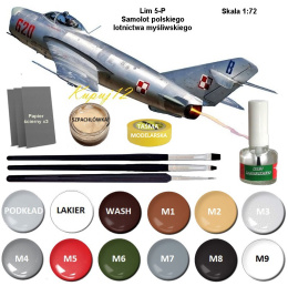 MODEL samolotu Mig-17 Lim-5P polski +klej, farby akrylowe do modeli, podkład do farb akrylowych modelarskich ...