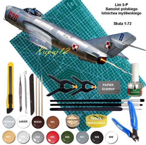 MODEL samolotu Mig-17 Lim-5P polski + mata samogojąca do cięcia A3, klej, farby akrylowe do modeli, podkład do farb akrylowych.. MODEL samolotu Mig-17 Lim-5P polski + mata samogojąca do cięcia A3, klej, farby akrylowe do modeli, podkład do farb akrylowych..