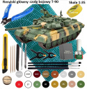 PLASTIKOWY MODEL do sklejania czołg T-90 + mata A3, klej modelarski wamod, farby akrylowe do modeli, pędzelek modelarski 000 ...
