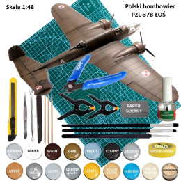 MODELdo sklejania polskiego samolotu ŁOŚ + mata samogojąca do cięcia A3, farby akrylowe modelarskie,klej, 3 pędzelki ...