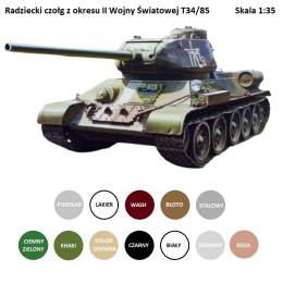 TANK, Model radzieckiego czołgu T-34/85+ farby akrylowe modelarskie, podkład, lakier, ziemia, wash do zabrudzeń....