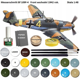 MODEL samolot do sklejania Messerschmitt Bf 109F-4 , klej, pędzelki, farby akrylowe do modeli, podkład do modeli, lakier...