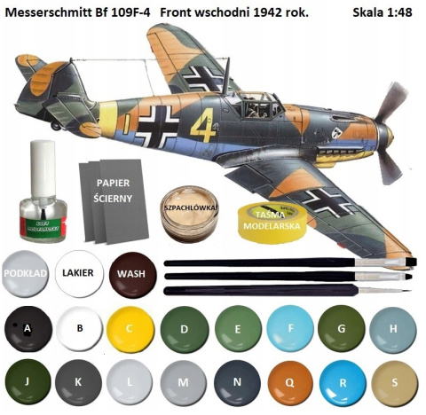 MODEL samolot do sklejania Messerschmitt Bf 109F-4 , klej, pędzelki, farby akrylowe do modeli, podkład do modeli, lakier... MODEL samolot do sklejania Messerschmitt Bf 109F-4 , klej, pędzelki, farby akrylowe do modeli, podkład do modeli, lakier...