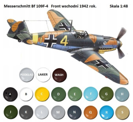 MODEL samolot do sklejania Messerschmitt Bf 109F-4 , zestaw farby akrylowe do modeli, podkład do modeli, lakier...