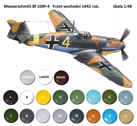 MODEL samolot do sklejania Messerschmitt Bf 109F-4 , zestaw farby akrylowe do modeli, podkład do modeli, lakier...