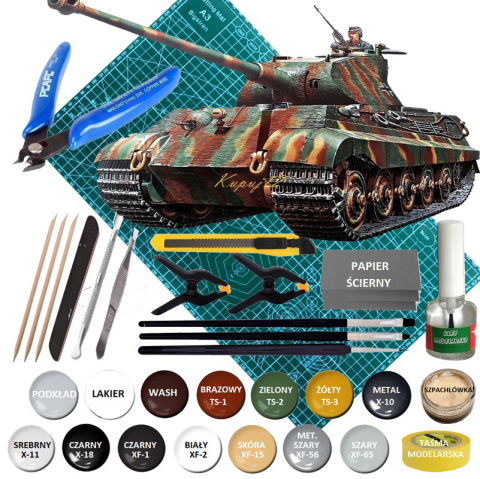 Model do sklejania czołg Panzer Kampfwagen VI Tiger II, Porsche Turret, King Tiger, Tygrys Królewski, skala 1:35, mata, farby.. Model do sklejania czołg Panzer Kampfwagen VI Tiger II, Porsche Turret, King Tiger, Tygrys Królewski, skala 1:35, mata, farby..