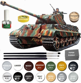 MODEL do sklejania czołgu Panzer Kampfwagen VI Tiger II, Porsche Turret, King Tiger, Tygrys Królewski, skala 1:35, farby, klej..