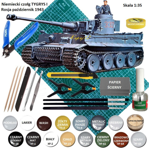Model do sklejania czołgu Panzerkampfwagen VI Tiger I, Tygrys I , skala 1:35 + mata, klej, pędzel x3, farby... Model do sklejania czołgu Panzerkampfwagen VI Tiger I, Tygrys I , skala 1:35 + mata, klej, pędzel x3, farby...
