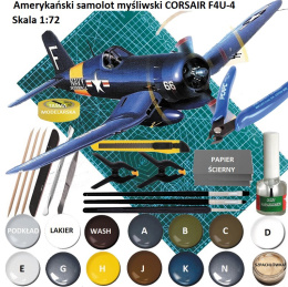 MODEL plastikowy samolot do sklejania Corsair F4U-4 + mata samogojąca do cięcia A3, klej, farby modelarskie akrylowe matowe...