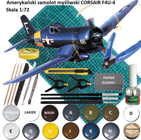 MODEL plastikowy samolot do sklejania Corsair F4U-4 + mata samogojąca do cięcia A3, klej, farby modelarskie akrylowe matowe... MODEL plastikowy samolot do sklejania Corsair F4U-4 + mata samogojąca do cięcia A3, klej, farby modelarskie akrylowe matowe...