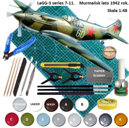 PLASTIKOWY MODEL samolot do sklejania LaGG-3 + mata modelarska A3, klej, podkład, farby akrylowe matowe do modeli, pędzle ....