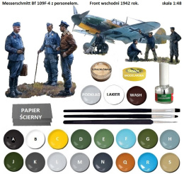 MODEL samolotu Messerschmitt Bf 109F-4 + personel 1:48 , klej, farby akrylowe, podkład do modeli, lakier błyszczący......
