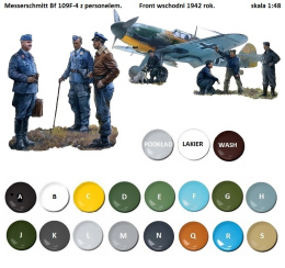 MODEL samolotu Messerschmitt Bf 109F-4 z personelem 1:48 , zestaw farby akrylowe, podkład do modeli, lakier modelarski...