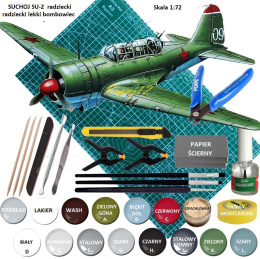 MODEL samolotu do sklejania Suchoj Su-2 + mata samogojąca do cięcia A3, klej, 3 pędzelki, taśma modelarska, podkład, farby ....