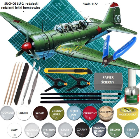 MODEL samolotu do sklejania Suchoj Su-2 + mata samogojąca do cięcia A3, klej, 3 pędzelki, taśma modelarska, podkład, farby .... MODEL samolotu do sklejania Suchoj Su-2 + mata samogojąca do cięcia A3, klej, 3 pędzelki, taśma modelarska, podkład, farby ....
