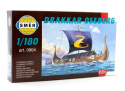 Model łódzi Wikingów Drakkar Oseberg skala 1:180 + zestaw farb modelarskich z fabą podkładową....