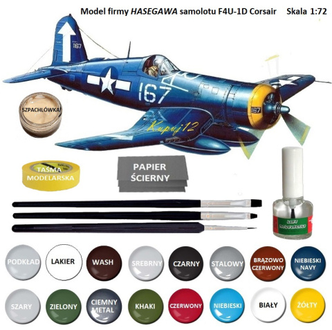 MODEL plastikowego samolotu do sklejania Corsair F4U-1D, klej, farby modelarskie akrylowe matowe, 3 x pędzel modelarski .. MODEL plastikowego samolotu do sklejania Corsair F4U-1D, klej, farby modelarskie akrylowe matowe, 3 x pędzel modelarski ..