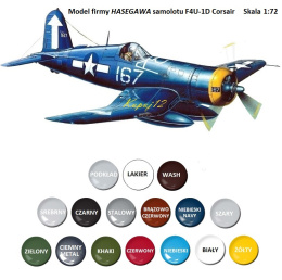 MODEL plastikowego samolotu do sklejania Corsair F4U-1D, podkład, farby akrylowe matowe do modeli, podkład do farb akrylowych..