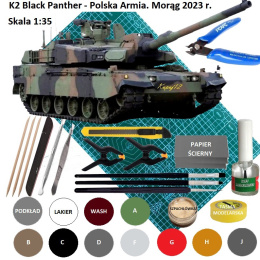 MODEL plastikowy czołg do sklejania K2 Black Panther Polish Army + mata modelarska A3, klej, pędzelki modelarskie, farby ..