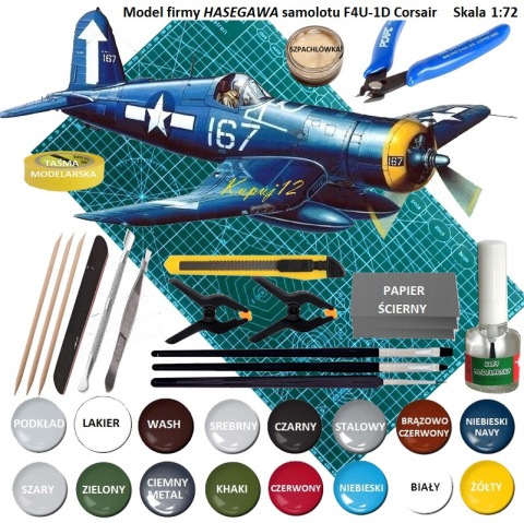 MODEL plastikowy samolot do sklejania Corsair F4U-1D + mata samogojąca do cięcia A3, klej, farby modelarskie akrylowe matowe... MODEL plastikowy samolot do sklejania Corsair F4U-1D + mata samogojąca do cięcia A3, klej, farby modelarskie akrylowe matowe...