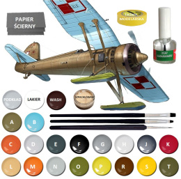 Model plastikowy samolot do sklejania PZL P.11c + klej, podkład, farby akrylowe matowe do modeli, lakier..