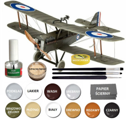 Model plastikowy samolot do sklejania Royal Aircraft Factory S.E. 5A, klej modelarski, podkład, farby akrylowe matowe do modeli.