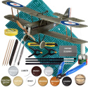 Model plastikowy samolot do sklejania Royal Aircraft Factory S.E. 5A + mata A3, klej modelarski, podkład, farby akrylowe matowe.
