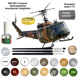 MODEL śmigłowca Bell UH-1H IROQUOIS amerykański helikopter wielozadaniowy. Zestaw: klej, model, farby, lakier, pędzle..