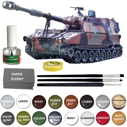 CZOŁG, amerykańska haubica samobieżna M109 + klej, 3 pędzelki, farby, podkład, lakier, skala 1:35