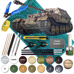 CZOŁG, działo model do sklejania, Sd. Kfz. 184 Panzerjager niszczyciel czołgów +mata, 3 pędzle, farby, podkład, lakier, 1:35