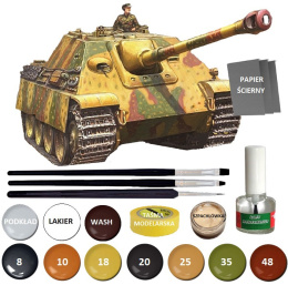 MODEL czołgu do sklejania, JAGDPANTHER niszczyciel czołgów + farby, podkład, lakier, skala 1:72