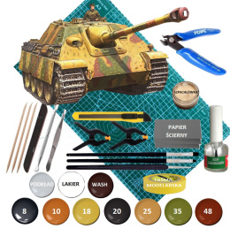 MODEL czołgu do sklejania, JAGDPANTHER niszczyciel czołgów + mata modelarska A3, farby, podkład, lakier... skala 1:72