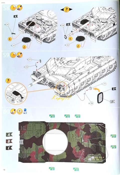 MODEL czołgu do sklejania Leopard 2 A6/A6NL + mata modelarska samogojąca A3, farby, lakier, podkład, wash, pędzle, taśma.. MODEL czołgu do sklejania Leopard 2 A6/A6NL + mata modelarska samogojąca A3, farby, lakier, podkład, wash, pędzle, taśma..