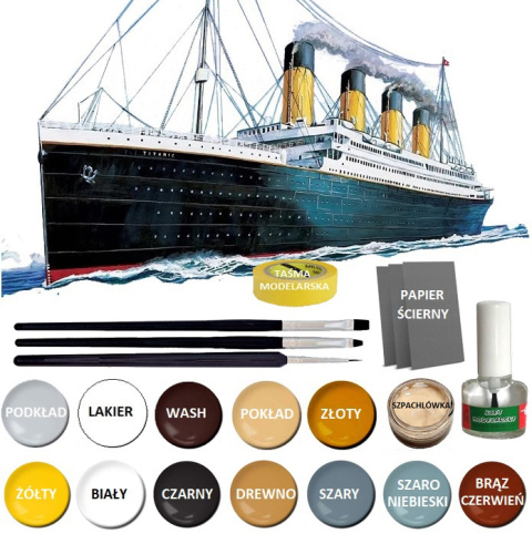 MODEL statku do sklejania TITANIC w skali 1:700 + klej, pędzle, zestaw farb do jego wykończenia MODEL statku do sklejania TITANIC w skali 1:700 + klej, pędzle, zestaw farb do jego wykończenia