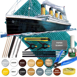 MODEL statku do sklejania TITANIC w skali 1:700 + mata A3, klej, pędzle, zestaw farb do jego wykończenia....