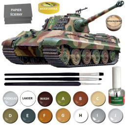 PANZER Tiger II Ausf .B King Tiger zestaw z farbami, klejem, pędzelkami, taśmą.... Ardeny 1944 rok.
