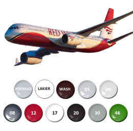 PLASTIKOWY model do sklejania samolot pasażerski Tu-204-100 w skali 1:144, oraz zestaw farb do jego wykończenia...