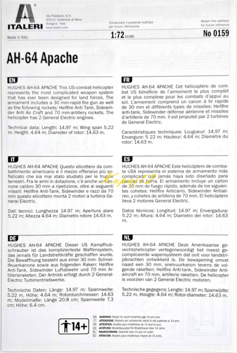 AH-64A APACHE Amerykański szturmowy śmigłowiec Model do sklejania+Mata,farby, lakier, klej, pędzle, narzędzia AH-64A APACHE Amerykański szturmowy śmigłowiec Model do sklejania+Mata,farby, lakier, klej, pędzle, narzędzia