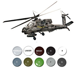 AH-64A APACHE Amerykański szturmowy śmigłowiec Model do sklejania+farby, lakier, wash
