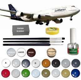 BOEING 747-8 duży plastikowy model do sklejania samolotu pasażerskiego + farby, klej, 3 pędzelki, podkład....