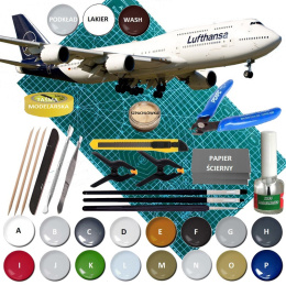 BOEING 747-8 duży plastikowy model do sklejania samolotu pasażerskiego + mata modelarska A3 ,farby klej, 3 pędzelki, podkład....