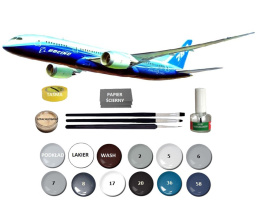 BOEING 787-8 Dreamliner Plastikowy model do sklejania + Farby, klej, pędzle