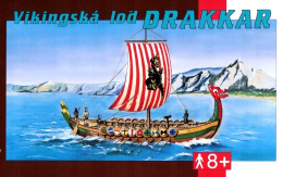 DUŻY MODEL łódź Wikingów Drakkar skala 1:60, 31 cm+ zestaw farb modelarskich z fabą podkładową....