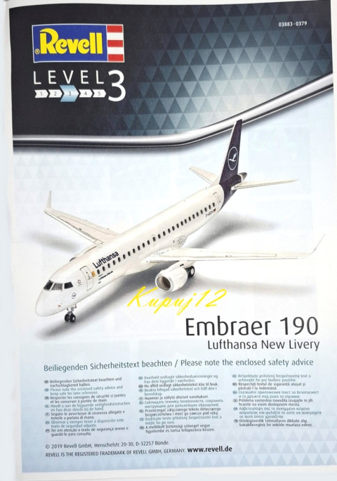 EMBRAER 190 Pasażerski samolot plastikowy model do sklejania samolotu Revell EMBRAER 190 Pasażerski samolot plastikowy model do sklejania samolotu Revell