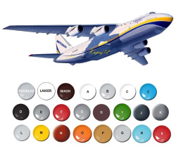 MODEL do sklejania samolotu Antonow An-124 Ruslan Zestaw: farba podkładowa, farby, lakier, wash