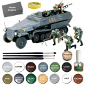 NIEMIECKI transporter opancerzony Hanomag Sdk.Fz.251 + klej, 3 pędzle, farby, podkład, lakier, skala 1:35