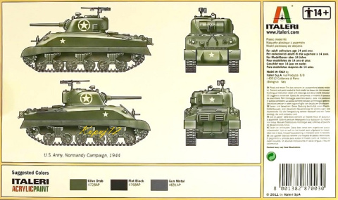SHERMAN M4A1 Amerykański czołg Plastikowy model Podkład, farby, klej pędzle SHERMAN M4A1 Amerykański czołg Plastikowy model Podkład, farby, klej pędzle