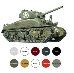 SHERMAN M4A1 Amerykański czołg Plastikowy model do sklejania Podkład, farby