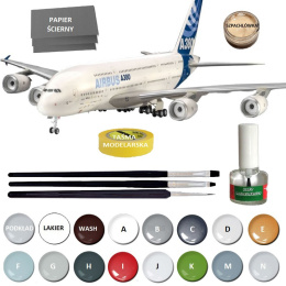 AIRBUS A380 NEW LIVERY plastikowy model do sklejania samolotu pasażerskiego + klej, 3 pędzle, podkład, farby....